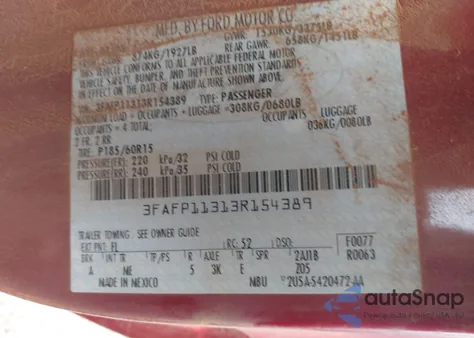 2003 Ford Zx2 from USA, damaged, VIN 3FAFP11313R154389